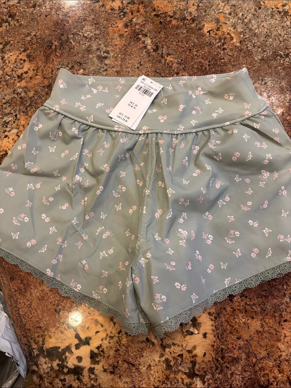 abercrombie kids Sage Green Butterfly & Floral Lace-Trim Shorts